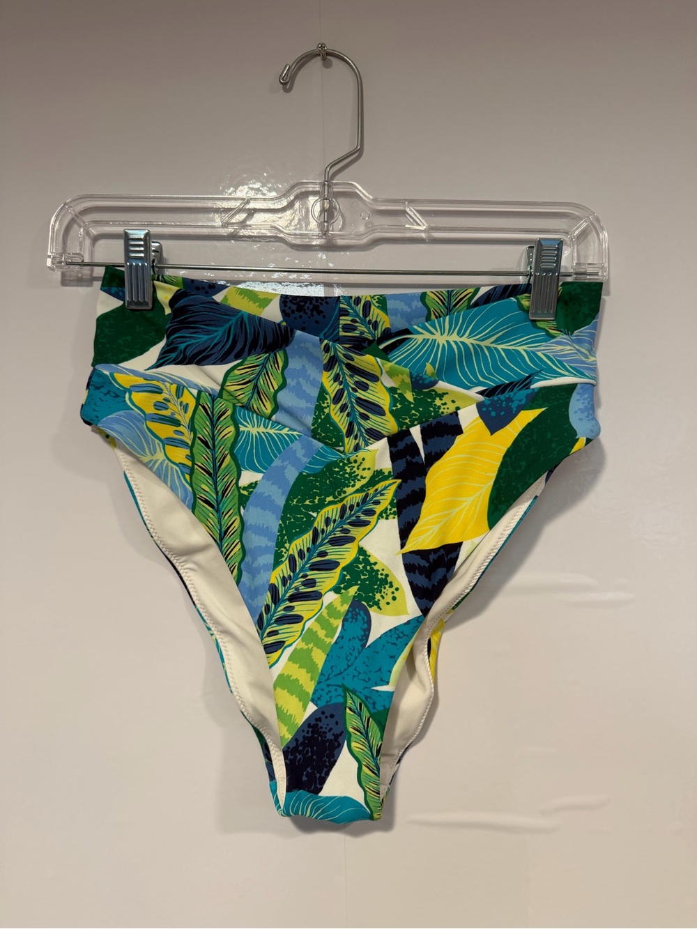 Aerie Tropical Leaf‎ High-Waist V-Waist Bikini Bottoms Blue Green Size Medium